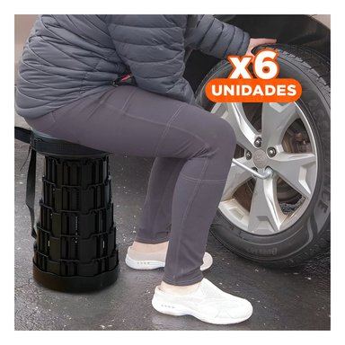 PACK6 ASIENTO PRACTICO PLEGABLE PORTATIL TODO NEGRO CON DOBLE SEGURO Y+REGALO STICKER