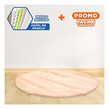 PACK6 MESA DE MADERA CIRCULAR CON PATITAS PARA DECORACION DE HOGAR NATURAL Y+PAPEL REGALO