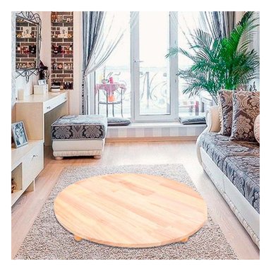 EXHIBIDOR CIRCULAR DE MADERA CON PATITAS PARA DECORACION DE HOGAR MODERNO