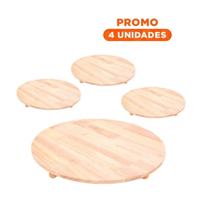 PACK4 PLATAFORMA DE MADERA CIRCULAR CON PATITAS PARA DECORACION CALIDO Y+REGALO STICKER