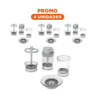 PACK4 PACK FUNCIONAL ASEO 4 PIEZAS PLATEADO PARA HOGAR MODERNO TOTAL MAXIMO Y+REGALO STICKER