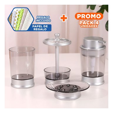 PACK4 PACK DECORATIVO ASEO 4 PIEZAS PLATEADO ORDEN PERSONAL DIARIO EXTRA PLUS Y+PAPEL REGALO