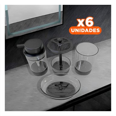PACK6 LINEA ASEO 4 PIEZAS COLOR NEGRO PARA ORDEN DIARIO EN HOGAR MODERNO Y+REGALO STICKER