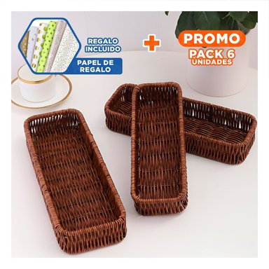 PACK6 BANDEJA FUNCIONAL TEJIDA MULTIUSO RECTANGULAR MARRON PARA HOGAR MODERNO Y+PAPEL REGALO