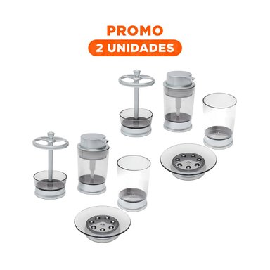 PACK2 COMBO FUNCIONAL ASEO 4 PIEZAS PLATEADO PARA HOGAR MODERNO TOTAL MAXIMO