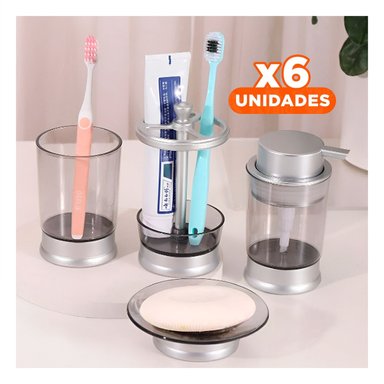 PACK6 GRUPO PRACTICO ASEO 4 PIEZAS PLATEADO USO DIARIO CASA HOGAR NUEVO EXTRA Y+REGALO STICKER