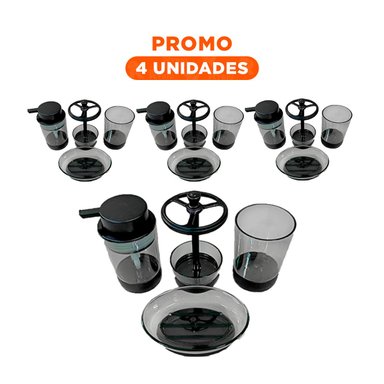 PACK4 GRUPO PRACTICO ASEO 4 PIEZAS NEGRO USO DIARIO CASA HOGAR NUEVO EXTRA Y+REGALO STICKER