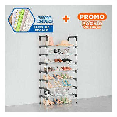 PACK6 ORGANIZADOR VERTICAL 7 NIVELES PARA GUARDAR CALZADO EN CASA NEGRO Y+PAPEL REGALO - 1