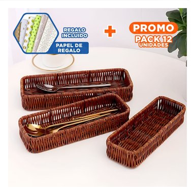 PACK12 UNIDAD PRACTICA TEJIDA MULTIUSO RECTANGULAR MARRON USO DIARIO CASA HOGAR Y+PAPEL REGALO