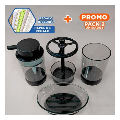 PACK2 PACK DECORATIVO ASEO 4 PIEZAS NEGRO ORDEN PERSONAL DIARIO EXTRA PLUS Y+PAPEL REGALO