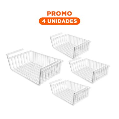 PACK4 BANDEJA DE ALMACENAJE METALICA BLANCO 29X20X27CM PARA ESPACIOS UTILES Y+REGALO STICKER