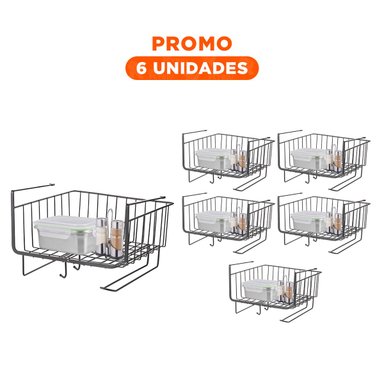 PACK6 EQUIPO AUXILIAR 28,5X20X27 CM NEGRO DE ALTA RESISTENCIA PARA SU DESPENSA