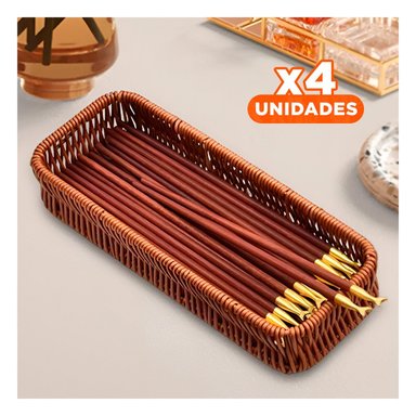 PACK4 BANDEJA TEJIDA MULTIUSO RECTANGULAR COLOR MARRON PARA ORDEN DIARIO EN HOGAR