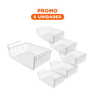 PACK6 BANDEJA AEREA METALICA BLANCO 29X20X27CM PARA OPTIMIZAR ESPACIO EN CASA