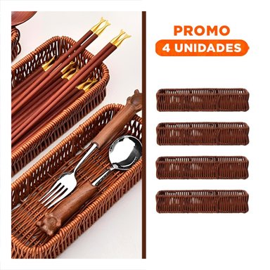 PACK4 BANDEJA PRACTICA TEJIDA MULTIUSO RECTANGULAR MARRON USO DIARIO CASA Y+REGALO STICKER