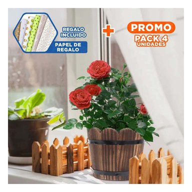 PACK4 CONTENEDOR DE MADERA CON DISENO BARRIL Y BORDE ONDULADO MARRON Y+PAPEL REGALO
