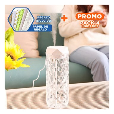 PACK4 APARATO DIFUSOR HUMIDIFICADOR INTELIGENTE 1L CRISTAL LUZ LED SUAVE Y+PAPEL REGALO - 1