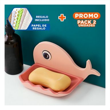 PACK2 BANDEJA BALLENA PORTA JABON DISENO DIVERTIDO PARA COCINA HOGAR ROSADO Y+PAPEL REGALO