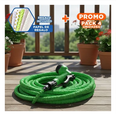 PACK4 EXTENSION DE AGUA EXPANDIBLE DE 60 METROS FLEXIBLE PARA EXTERIOR VERDE Y+PAPEL REGALO