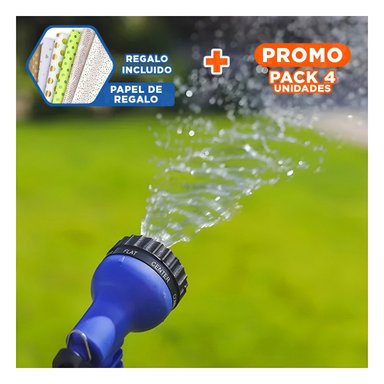 PACK4 UTENSILIO HOGAR EXPANDIBLE DE 22 METROS AZUL PARA RIEGO EXTERIOR Y+PAPEL REGALO