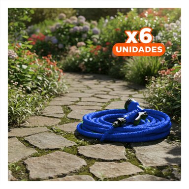 PACK6 ACCESORIO DE RIEGO EXPANDIBLE DE 60 METROS LIVIANO PARA PATIO AZUL MAX Y+REGALO STICKER