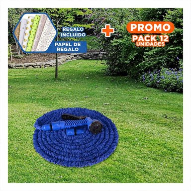 PACK12 ACCESORIO JARDIN EXPANDIBLE DE 22 METROS AZUL PARA RIEGO FLEXIBLE Y+PAPEL REGALO