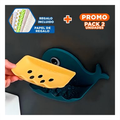 PACK2 BANDEJA BALLENA PORTA JABON DISENO DIVERTIDO PARA COCINA HOGAR AZUL Y+PAPEL REGALO