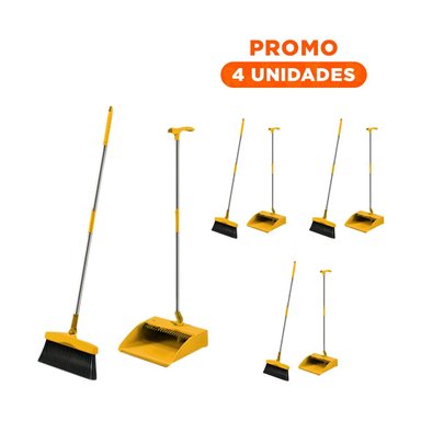 PACK4 EQUIPO DE LIMPIEZA CON ESCOBA Y RECOGEDOR FACIL DE USAR Y+REGALO STICKER - 1