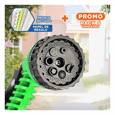 PACK6 CONDUCCION EXPANDIBLE 22 METROS VERDE PARA JARDIN HOGAR RIEGO CONTINUO Y+PAPEL REGALO