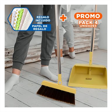 PACK4 UTENSILIO DE LIMPIEZA CON ESCOBA Y RECOGEDOR PARA COCINA Y SALA Y+PAPEL REGALO - 1