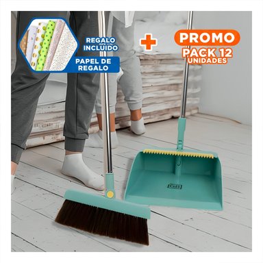 PACK12 ARTICULO DOMESTICO CON RECOGEDOR VERDE PARA LIMPIEZA DEL HOGAR Y+PAPEL REGALO - 1