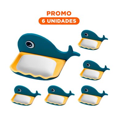 PACK6 CONTENEDOR BALLENA PORTA JABON LIGERO PARA ESPACIOS PEQUENOS AZUL Y+PAPEL REGALO