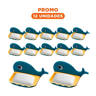 PACK12 ACCESORIO BALLENA PORTA JABON DISENO DIVERTIDO INFANTIL HOGAR AZUL Y+REGALO STICKER