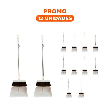 PACK12 COMBO DE LIMPIEZA CON ESCOBA Y RECOGEDOR BLANCO PARA LIMPIEZA COMODA Y+REGALO STICKER - 1