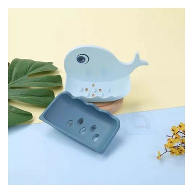 PORTA JABON MODERNO DISENO BALLENA CELESTE PARA SUPERFICIE LAVADO Y+LIGAS REGALO