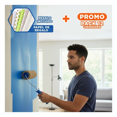 PACK12 BROCHA RODILLO PARA PINTAR SUPERFICIES LISAS COMODO Y SEGURO AZUL NEGRO Y+PAPEL REGALO