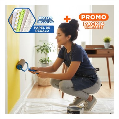 PACK4 RECUBRIDOR RODILLO PARA PINTAR CON APLICACION RAPIDA AZUL NEGRO Y+PAPEL REGALO