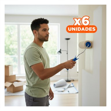 PACK6 LIGERO RODILLO PARA PINTAR CASA Y OFICINA RESULTADO PAREJO AZUL NEGRO Y+REGALO STICKER