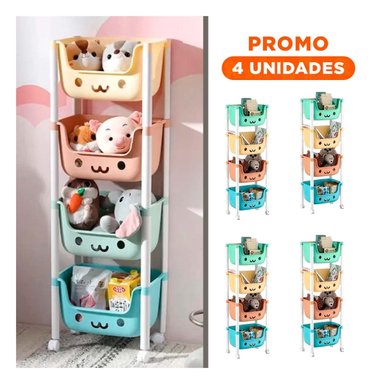 PACK4 CONTENEDOR INFANTIL CON CARITAS 4 NIVELES ORGANIZADOR MULTICOLOR Y+REGALO STICKER