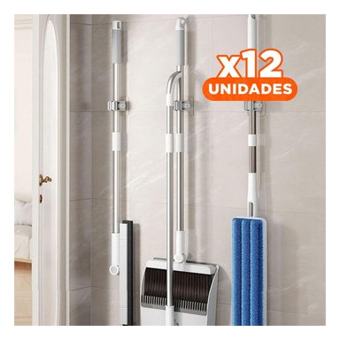 PACK12 SUJECION DE ESCOBAS CON GANCHO DE SUCCION AHORRO DE ESPACIO
