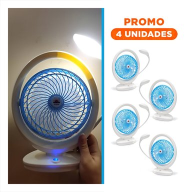 PACK4 REFRESCADOR FUNCIONAL RECARGABLE CON LUZ DE MESA 3 VELOCIDADES CELESTE Y+REGALO STICKER