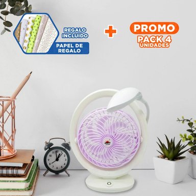 PACK4 REFRESCADOR FUNCIONAL RECARGABLE CON LUZ DE MESA 3 VELOCIDADES LILA Y+PAPEL REGALO