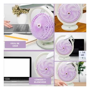 PACK4 SOPLADOR RECARGABLE CON LAMPARA DE MESA Y 3 VELOCIDADES LILA Y+REGALO STICKER - 2