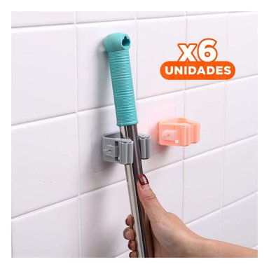 PACK6 SUJECION DE ESCOBAS CON GANCHO DE SUCCION ORGANIZADOR HOGAR Y+REGALO STICKER