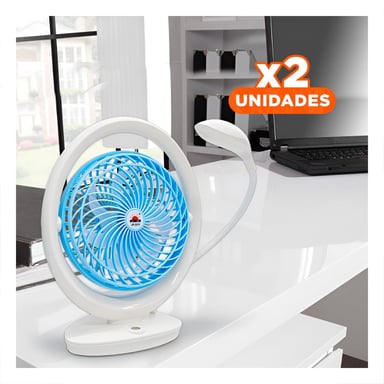 PACK2 REFRESCADOR PORTATIL RECARGABLE CON LUZ INTEGRADA 3 VELOCIDADES CELESTE Y+REGALO STICKER - 1
