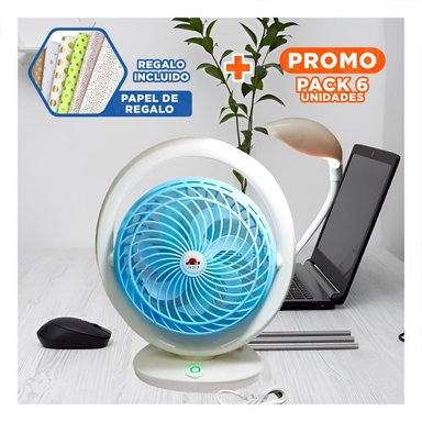PACK6 SOPLADOR PORTATIL RECARGABLE CON LUZ INTEGRADA 3 VELOCIDADES CELESTE Y+PAPEL REGALO