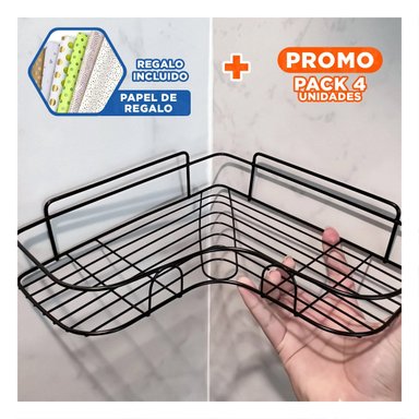 PACK4 SUJECION METAL DE 1 NIVEL FORMA DE L NEGRO PARA DECORACION PRACTICA CASA Y+PAPEL REGALO