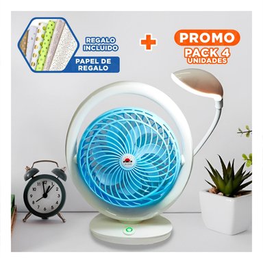 PACK4 REFRESCADOR MODERNO RECARGABLE CON LAMPARA Y 3 VELOCIDADES CELESTE Y+PAPEL REGALO