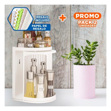 PACK2 CONTENEDOR ACRILICO BASE GIRATORIA ORGANIZADOR VERSATIL BLANCO Y+PAPEL REGALO