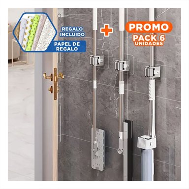 PACK6 GANCHO DE ESCOBAS CON SUCCION COLOCACION FACIL SIN TALADRO Y+PAPEL REGALO